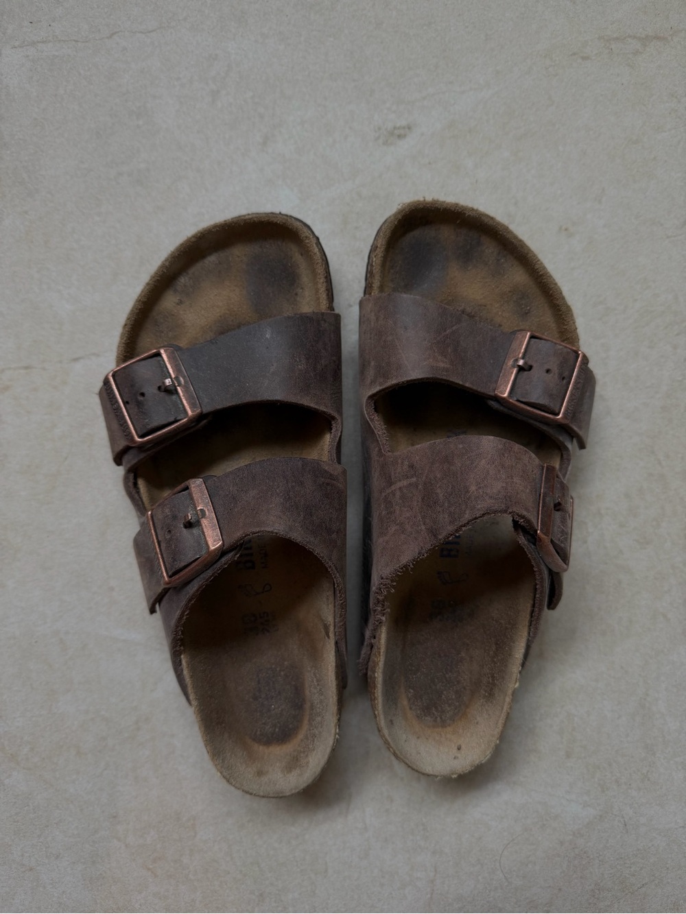 Birkenstock Brown Double Strap Leather Slide Sandals